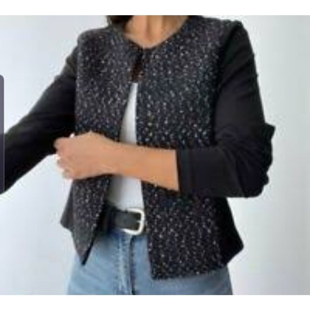 J. McLaughlin Black Tweed Detail Blazer Jacket sz Medium
